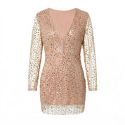 Sophie - Women's Party Sequin Mini Dress with Sheer Sleeves